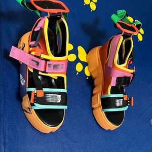 Orange and Pink Chunky Sole Sandals
